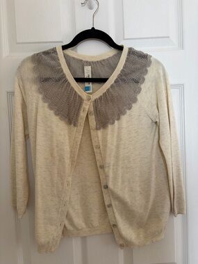 Vintage Anthropologie sparroCream Women’s Cardigan Sweater with Gray Lace small
